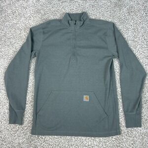 Carhartt Sweater Mens Medium Green Quarter Zip Thermal Pullover Workwear Top